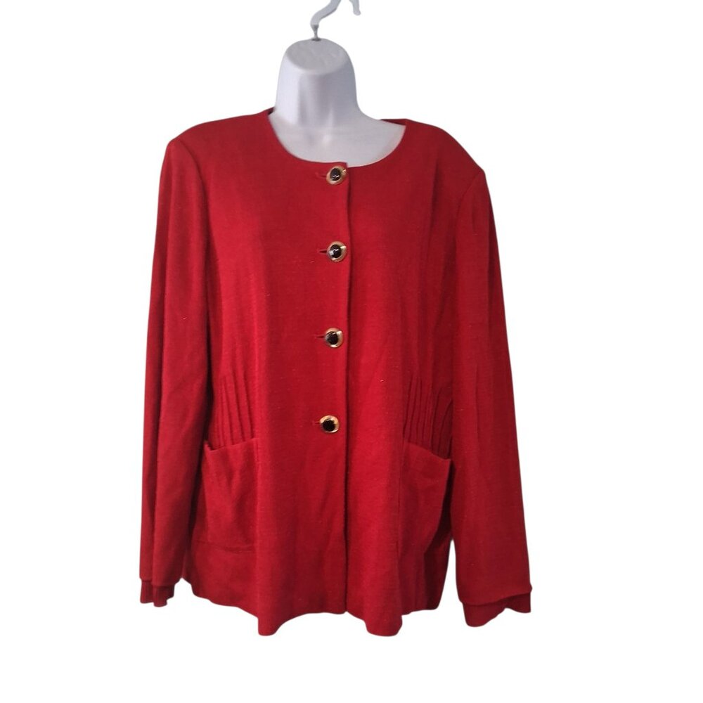 Misook knit cardigan jacket womens 0X red sparkle Holiday